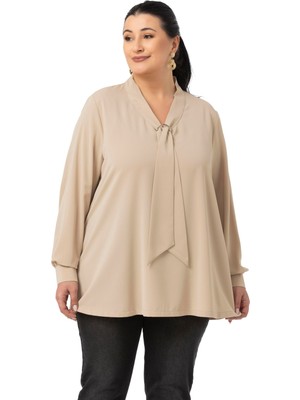 Disentis Modest Büyük Beden Kravat Yaka D Toka Detaylı Siyah Bluz