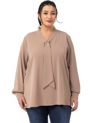 Disentis Modest Büyük Beden Kravat Yaka D Toka Detaylı Siyah Bluz