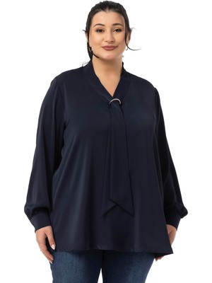 Disentis Modest Büyük Beden Kravat Yaka D Toka Detaylı Siyah Bluz