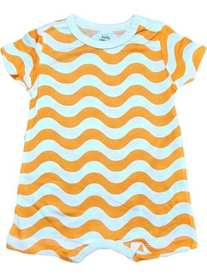 Royaleks Bebek Yazlık Kısa Kol Şort Tek Parça Çıtçıtlı Tulum Zıbın %100 Pamuk Turuncu Dalga