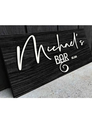 Kişiye Özel Kabartma Tasarım Siyah(Ebony) Ahşap Bar Tabelası, Home Bar Tabela, Rustik Ev Dek