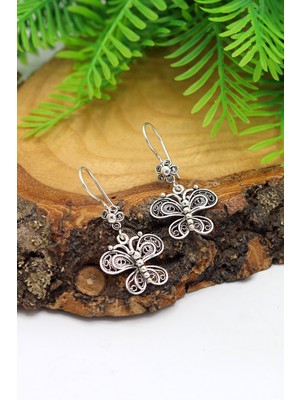 Midyat Nurtaş Gümüş Kelebek Model Oksitli Telkari Gümüş Kadın Küpe 201023899