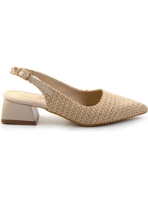 Bambi Bej Keten  Kadın Klasik Topuklu Ayakkabı K01823123318