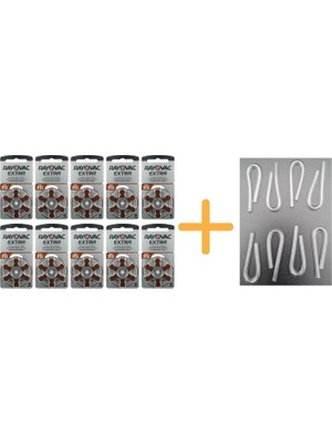 Rayovac Extra 312 Numara Işitme Cihazı Pili (10 Paket x 6 Adet= 60 Adet Pil) + Hediye Işitme Cihazı Hortumu (8 Adet, Orta-Standart Olan Kıvrılmış Hortum)