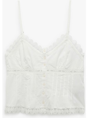 Koton Dantel Detaylı Askılı V Yaka Düğmeli Bluz