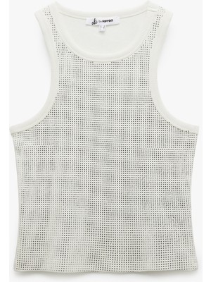 Koton Pamuklu Taş Detaylı Kolsuz Bisiklet Yaka Bluz