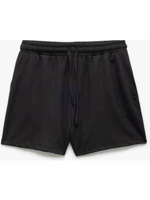 Koton Beli Bağlamalı Bürümcük Kumaş Dokulu Cepli Mini Şort