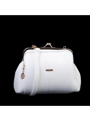 Nas Bag Burslu Klipsli Vintage Omuz ve Çapraz Çanta (23X20 cm Ebatlarındadır) Beyaz Lopez