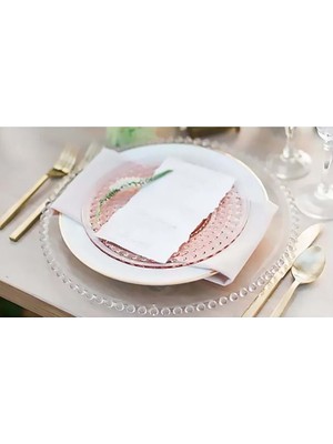 Jenisa Cam El Yapımı Boncuk Detaylı Cam Supla Servis Tabağı 1 Adet 34 cm