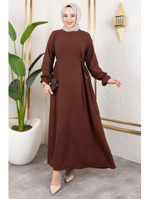 MecModest Yanları Bağcıklı Elbise Kahverengi
