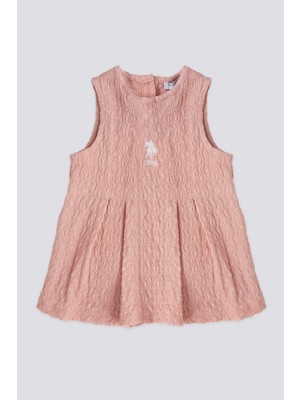 U.S. Polo Assn. Kız Bebek Pembe Elbise Basic Silüet Kısa Kol Bisiklet Yaka