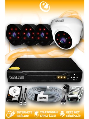 Elitcam 4 Kameralı Uzay 1 İç Kamera Set 320 GB HDD Full HD Gece Görüşlü Güvenlik Kamerası Sistemi