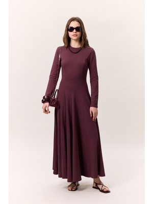 Kuplu Uzun Kollu Elbise Bordo