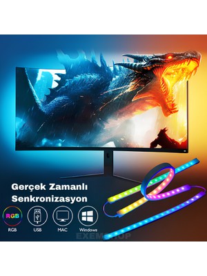 Exem Shop Bilgisayar Ambilight Işığı Görüntüye Duyarlı Ambilight LED 23-24.5 Inç Uyumlu