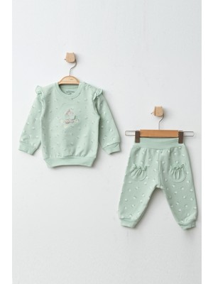 Aziz Bebe Kız Bebek Çiçek Desenli Sweatshirt Pantolon 2 'li Alt Üst Bebek Takımı 3 Ay-18 Ay