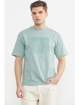 Sementa Oversize Baskılı Pamuk Tişört - Yeşil