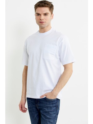 Sementa Bisiklet Yaka Oversize Pamuk Tişört - Beyaz