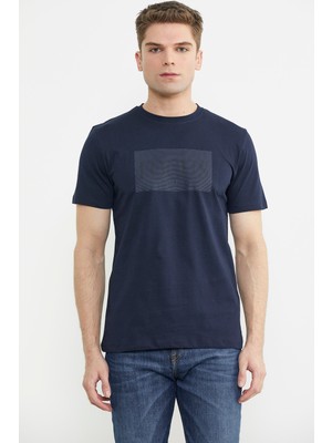 Sementa Bisiklet Yaka Baskılı Basic Tişört - Lacivert