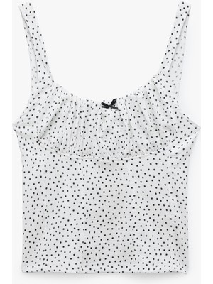 Koton Fiyonklu Drapeli Slim Fit U Yaka Bürümcük Kumaş Puantiyeli Askılı Tişört