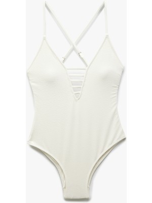 Koton Dokulu Çapraz Askılı Derin V Yaka Mayo