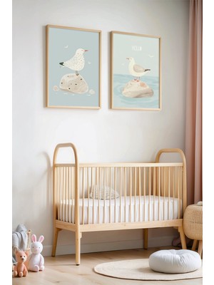 Artiera Sevimli Martılar - Doğal Ahşap Çerçeveli Çocuk Odası ve Bebek Odası Tablosu