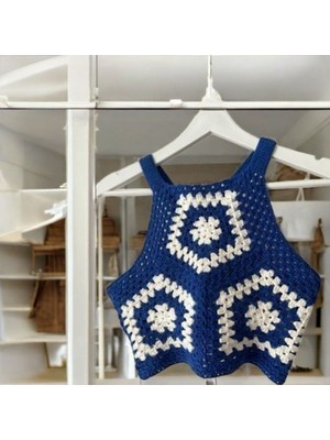 El Örgüsü Çokrenkli Boyundan Bağlamalı Crop Büstiyer ,handmade Bluz