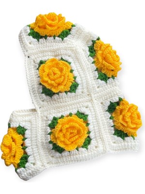 Gül Motifli Crochet Balaclava El Örgüsü Boyunluklu Bere,örgü Şapka