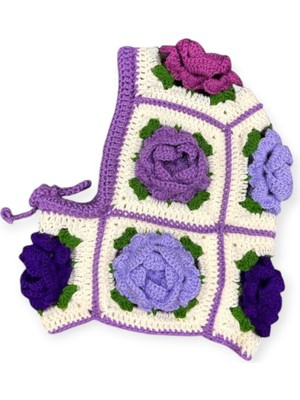Gül Motifli Crochet Balaclava El Örgüsü Boyunluklu Bere,örgü Şapka