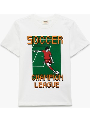 Koton Futbol Baskılı Bisiklet Yaka Kısa Kollu Pamuklu Tişört