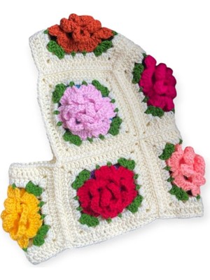 Gül Motifli Crochet Balaclava El Örgüsü Boyunluklu Bere,örgü Şapka