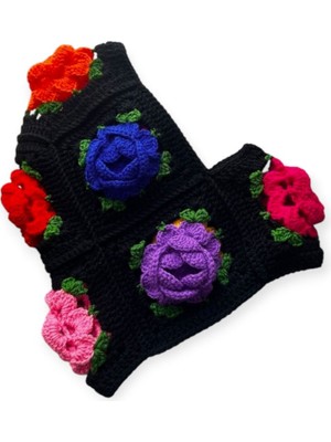 Gül Motifli Crochet Balaclava El Örgüsü Boyunluklu Bere,örgü Şapka