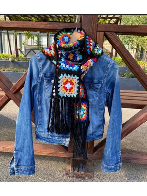 El Yapımı Tığ Işi Motif Patchwork Kadın Atkı
