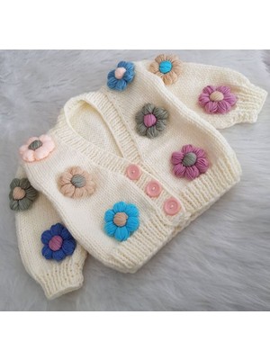 Papatya  Desenli El Örgüsü Bebek Hırkası