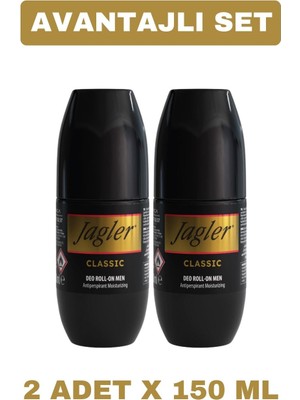 Jagler Classic Roll On 50 ml 2 Adet Pudrasız Erkek Deodorant Seti Ferahlatıcı Etki