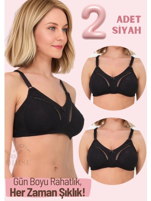 Odise 2 Adet Dantel Detaylı Pamuk Toparlayıcı Telsiz Sütyen (Büyük Beden Mevcuttur)