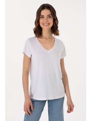 U.S. Polo Assn. Kadın Beyaz V Yaka Basic Tişört 50300829-VR013