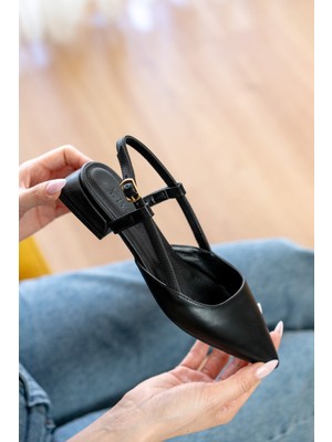 Divolya Felina Kadın 3 cm Topuklu Taba Sivri Burun Deri Ayakkabı Şık ve Rahat