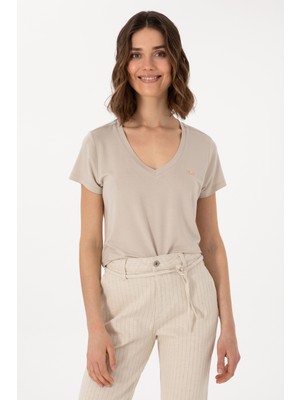 U.S. Polo Assn. Kadın Taş V Yaka Basic Tişört 50300829-VR049