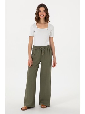 U.S. Polo Assn. Kadın Koyu Haki Loose Relax Fit Kanvas Pantolon 50306844-VR111