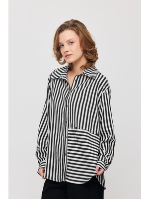 Rays 4522A Çizgili Düğmeli Gömlek Siyah