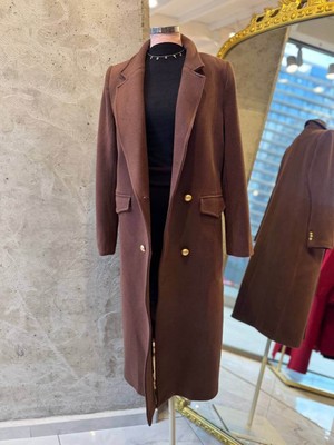 Karen Gold  Düğmeli Kaşe Kaban Acı Kahve