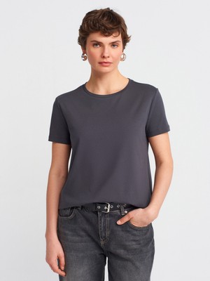 3471 Bisiklet Yaka Basic T-Shirt-Koyu Antr.