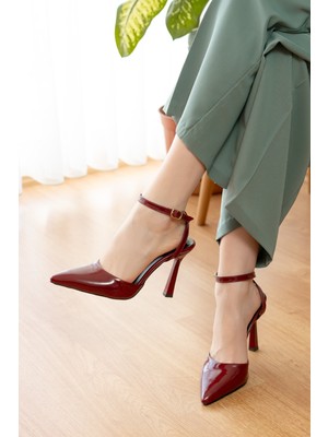 Alberta Bordo Rugan (10 cm Topuk Boyu ) Sivri Burun Topuklu Ayakkabı