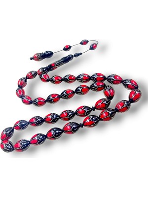 Kuka Gümüş ve Mine Işlemeli Sistem Püsküllü Tesbih (Büyük Boy)