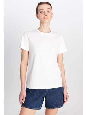 Regular Fit Normal Kesim Bisiklet Yaka %100 Pamuk Kırık Beyaz Tişört