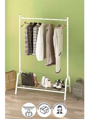 Bofigo Konfeksiyon Askısı Ayaklı Askılık Elbise Askılığı Raflı Askılık Venüs Beyaz