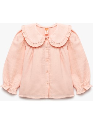 Koton Pamuklu Fırfır Detaylı Uzun Kollu Bebe Yaka Gömlek