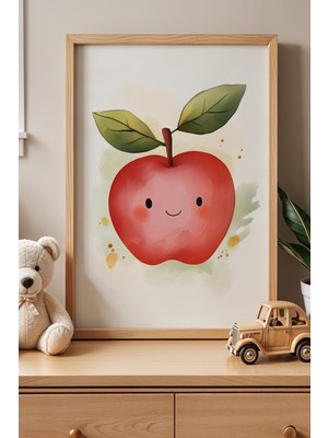 Artiera Sevimli Elma Çocuk Odası Ahşap Çerçeveli Duvar Tablosu