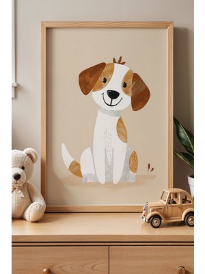 Artiera Gülümseyen Sevimli Köpek Çocuk Odası Ahşap Çerçeveli Duvar Tablosu