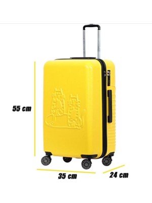 Design Cats Sarı Küçük Boy 20" Valiz Koleksiyon Kedili Kitlili 55X34X24CM Tekerlekli 1 Adet